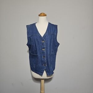 Vintage 90s Oversized Blue Denim Button Down Vest XL